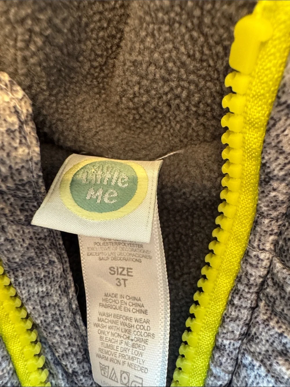 Little Me Gray Hooded Puffer Vest with Yellow Zipper